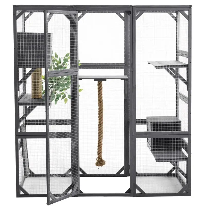 Outdoor Cat House DIY Cat Enclosure Catio with Double Entry Doors 62.8L x 32.2W x 68.5H