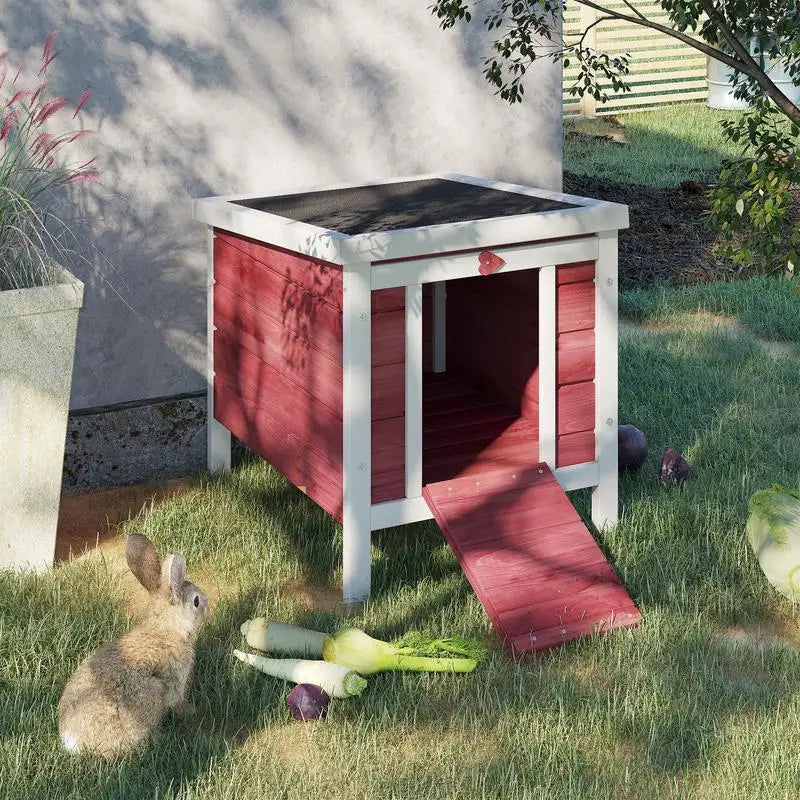 Small Wooden Rabbit Hutch for Bunnies, Guinea Pigs, Ducks, and Dogs with Openable Waterproof Roof