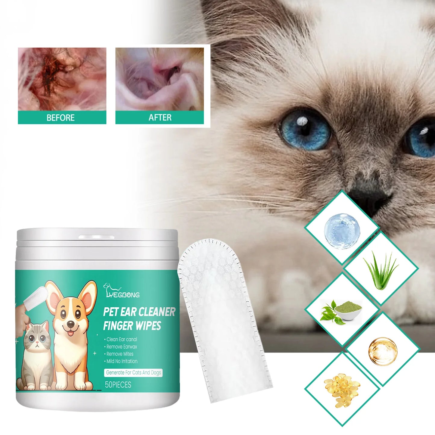 Pet Cleaning Wipes Gentle Cleaning Pet Ear Mites Ear Wax Eye Wax Paws Deodorizing & Deodorizing