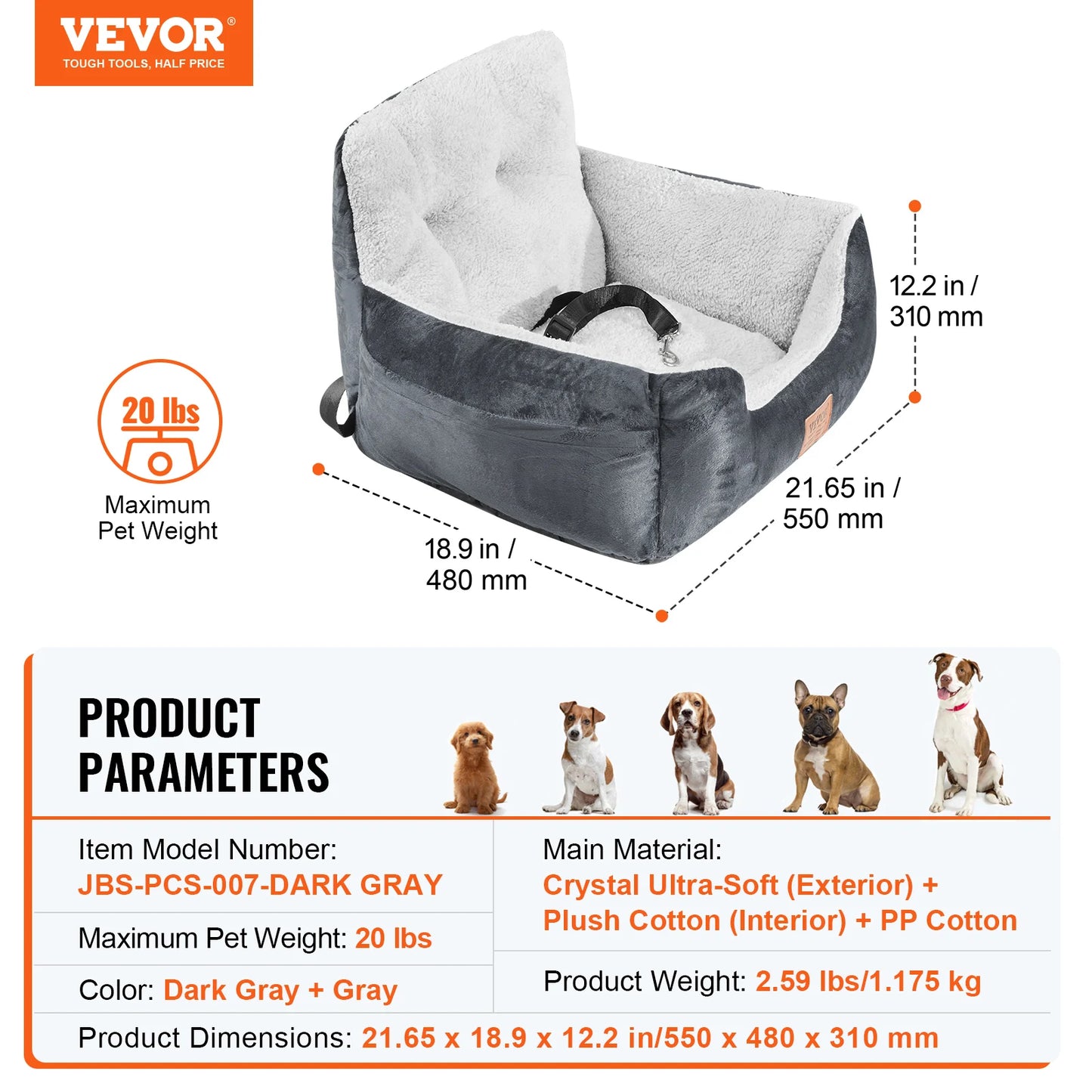 Dog Car Seat Waterproof Dog Booster Seat Pet Car Seat with Clip-On Safety Leash