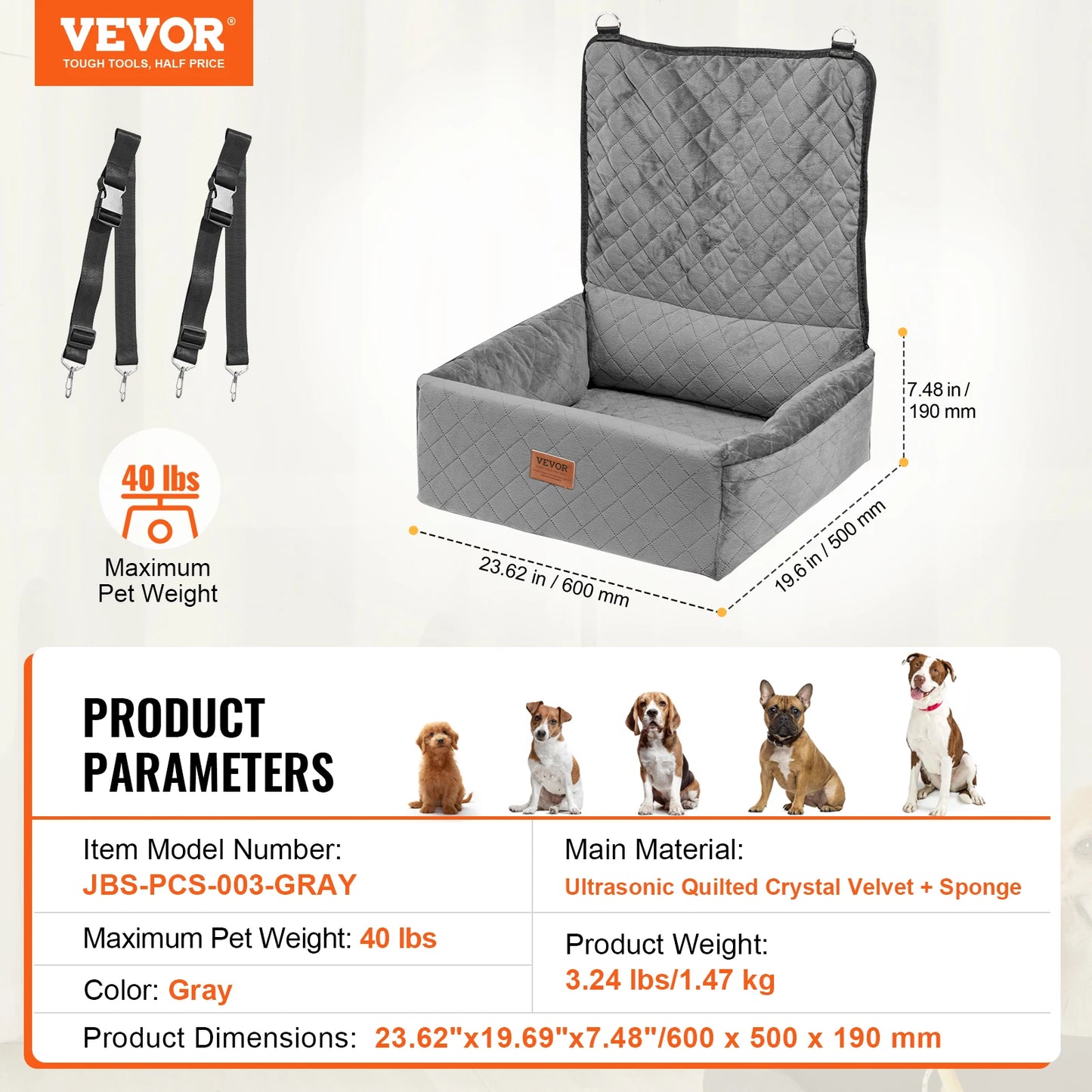 Dog Car Seat Waterproof Dog Booster Seat Pet Car Seat with Clip-On Safety Leash