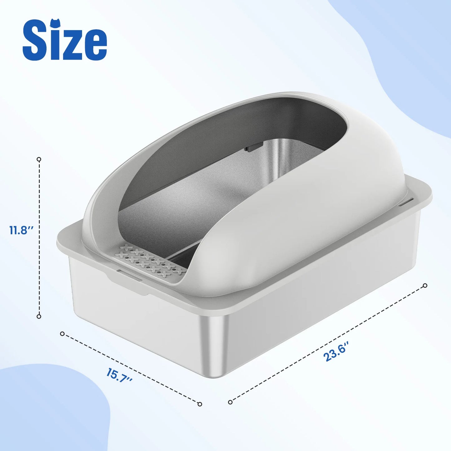 Stainless Steel Cat Litter Box with Lid Large Cat Litter Box for Big Cats Anti-Urine Leakage Scoop and Mat Included