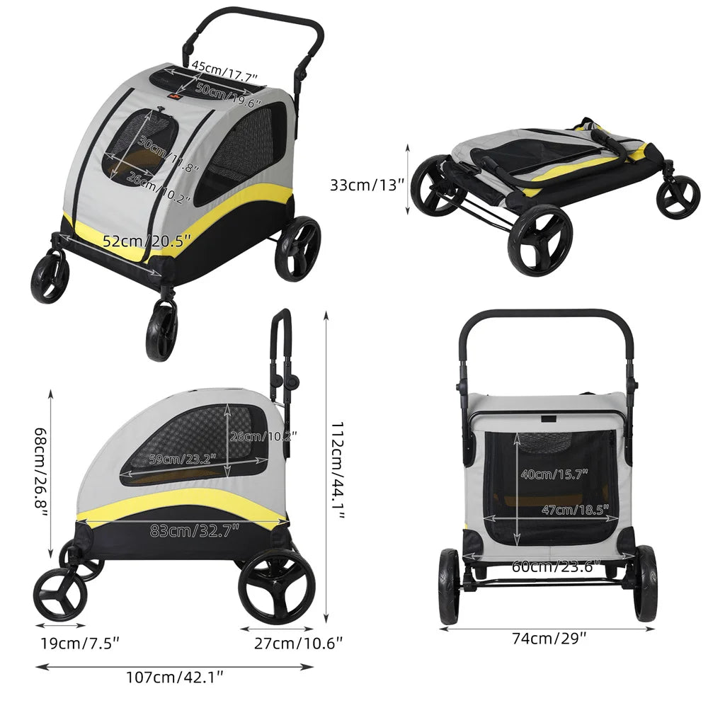 Dog Stroller Pram 4 Wheel Foldable Cart