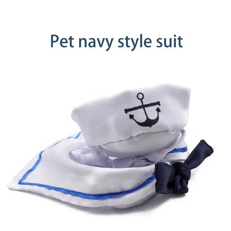Sailor Style Hat Plus Scarf Suit For Dogs And Cats Pet Cap And Cape Navy Cloak