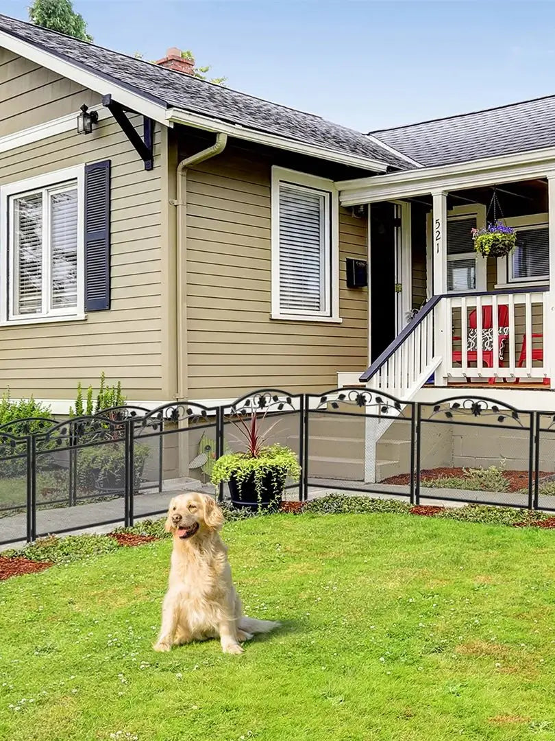 5Pcs Black Metal Dog Fence Animal Pet Playpen Barrier Garden Fence Decorative Garden Barrier