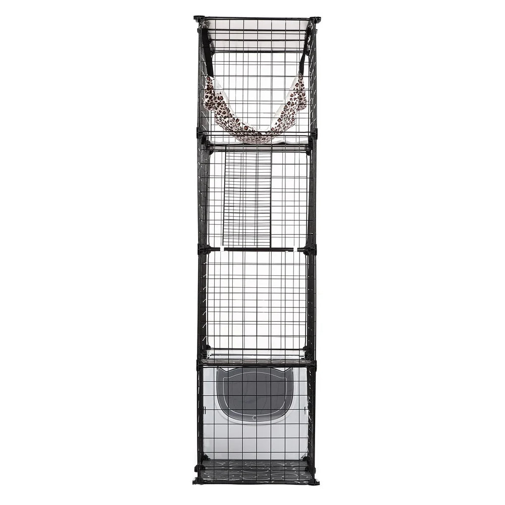 4-Level Cat Habitat with Removable Steel Mesh Litter Tray  Indoor Outdoor Use