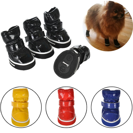 4Pcs/Set Pet Dog Shoes Winter Dog Snow Boots Warm Fleece Cat Waterproof Rain Shoes