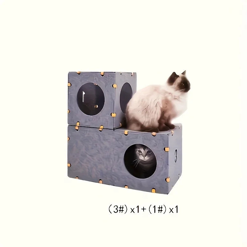 Indoor Cat House Cat Passage Detachable Cat Retreat with Cat Eyes, Used for Multi Cat Interaction Stackable Combination