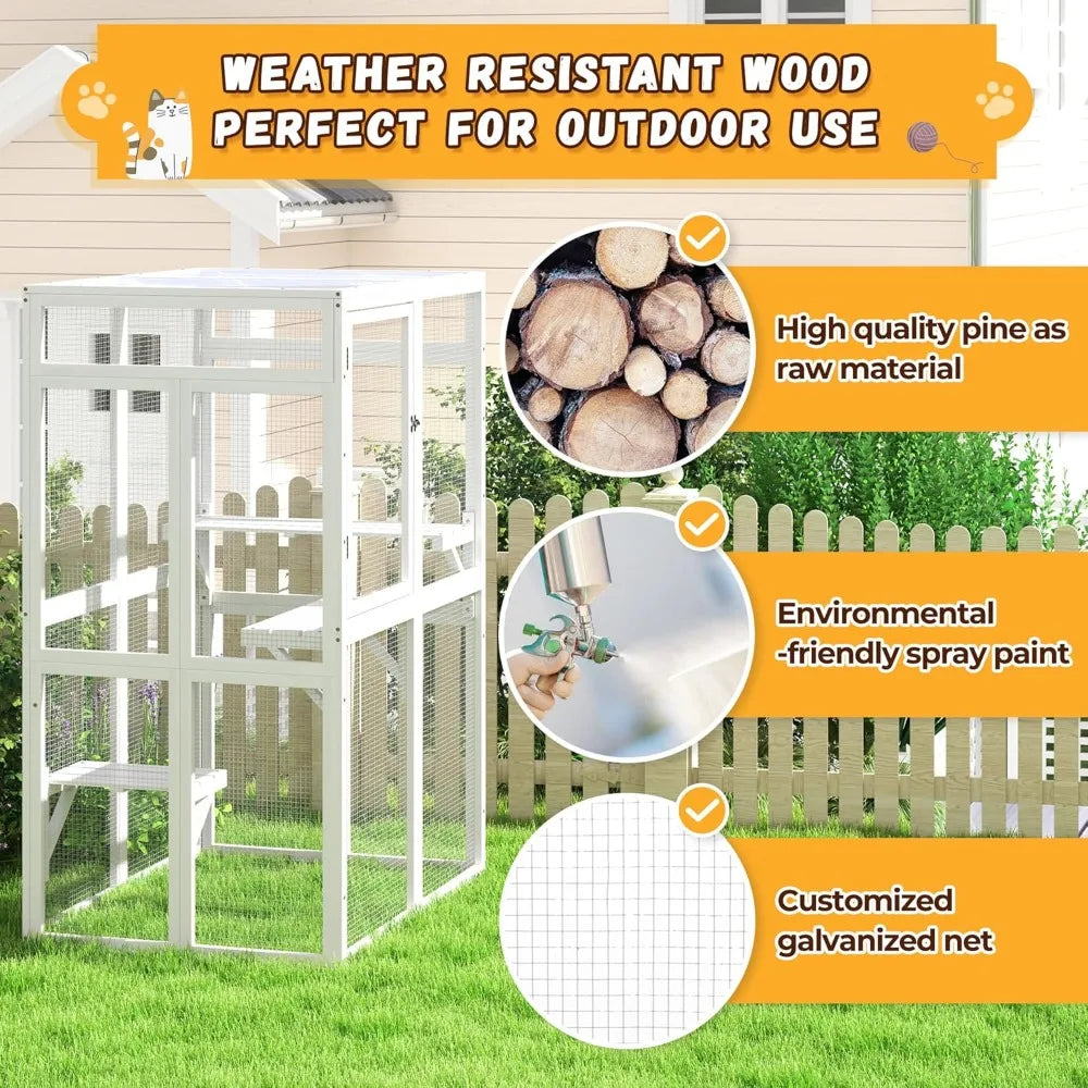 Catio Outdoor Cat Enclosure, Wooden Catio with Window Access for Patio,