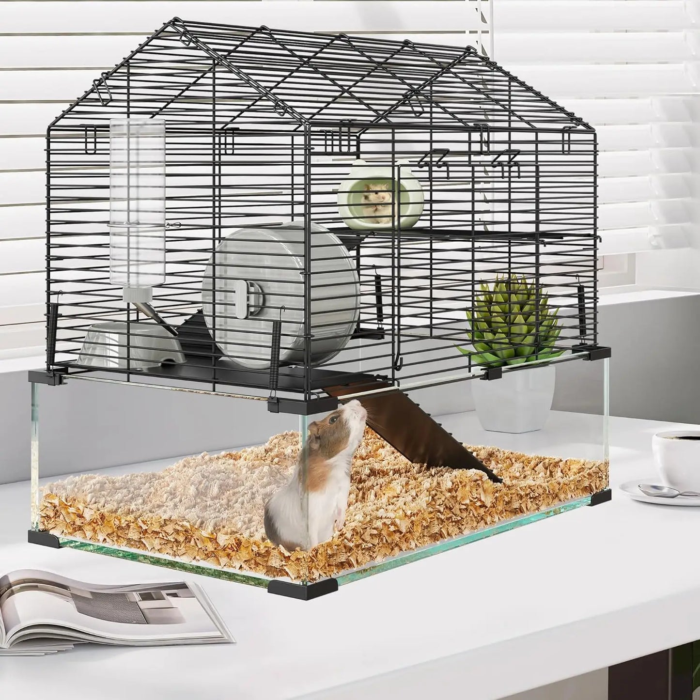 Transparent Small Animal Cage Habitats with Water Bottle