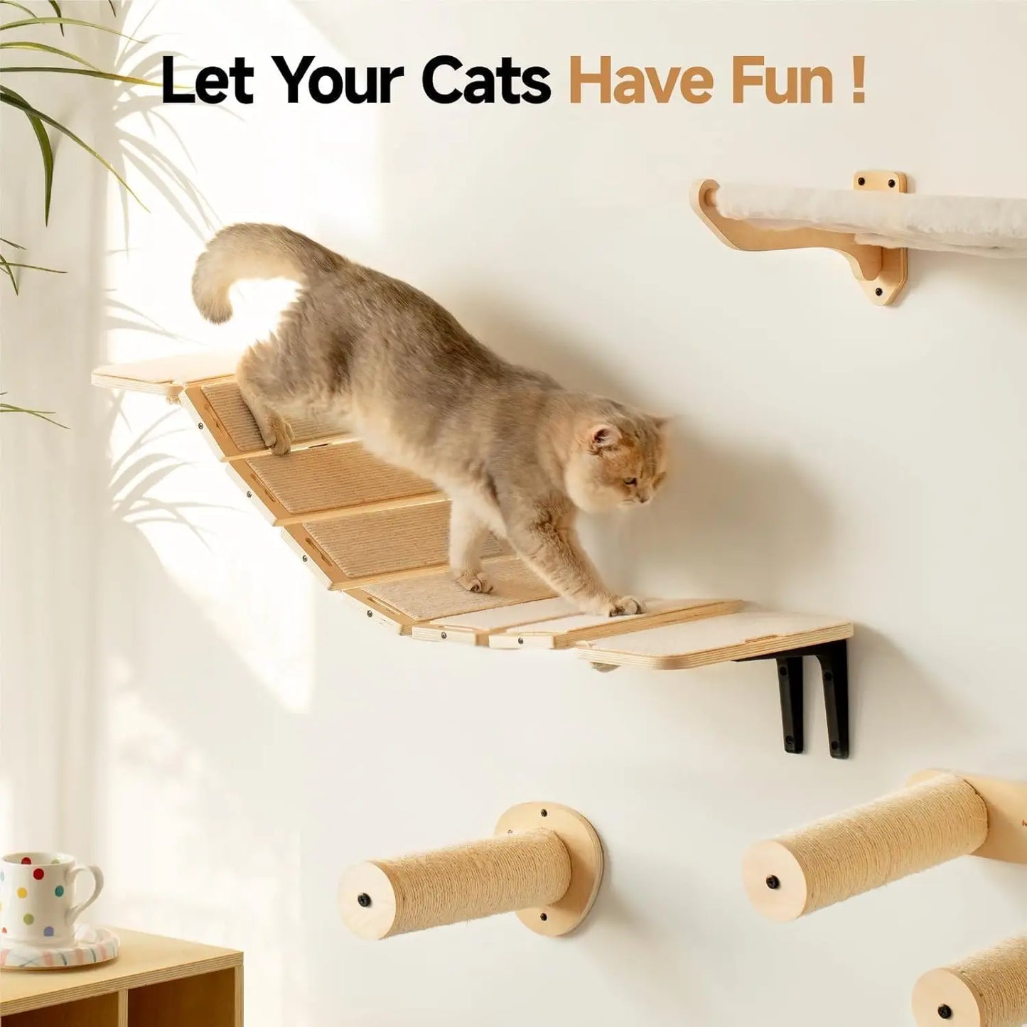 Mewoofun Cat Bridge Cat Climbing Shelves 12.9 Inch Wooden Cat Stairs Cat Wall Furniture for Jumping Climbing For Wall Mounted