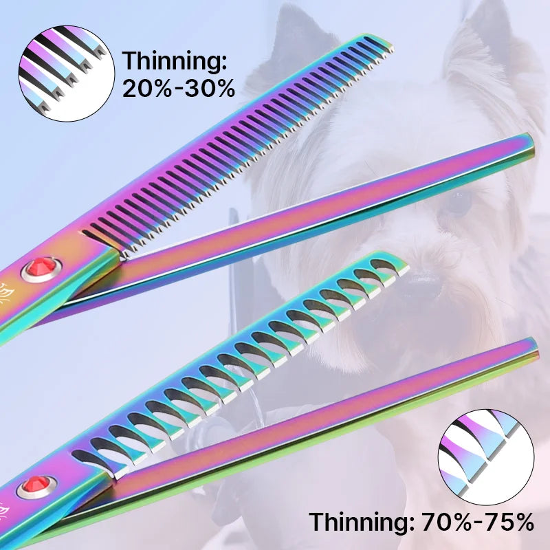Rainbow&black dog grooming scissors Shears set for household pet owner
