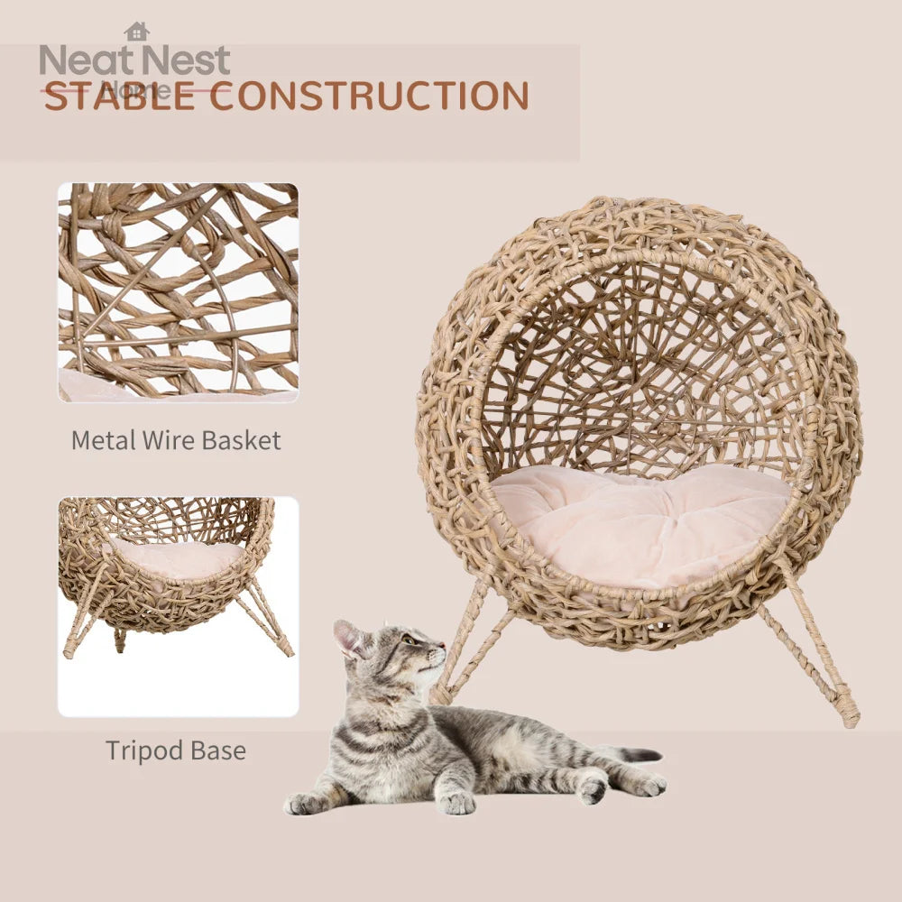 Elevated Hand-woven Braided Banana Leaf Kitten House Condo