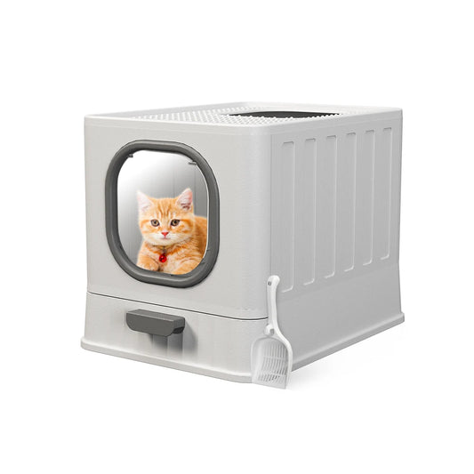 Covered Litter Box with Top Entry,  Slide-Out Tray, Scoop,