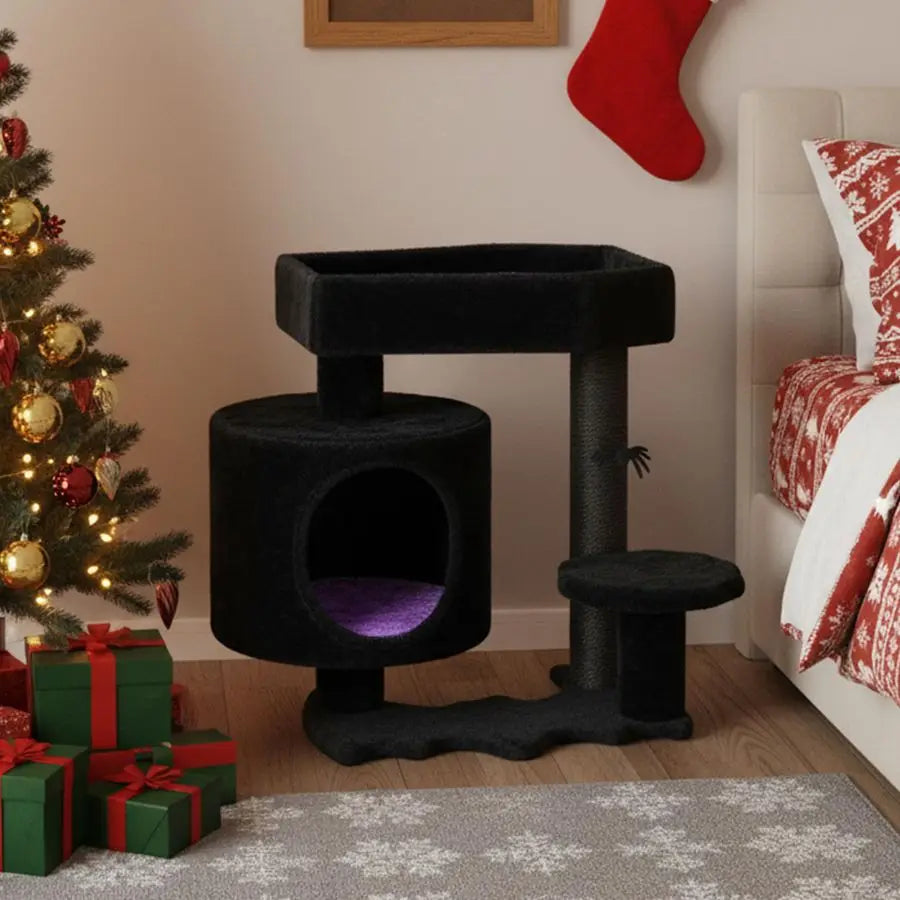 Gothic Cat Tree with Coffin Bed, Cat House with Scratching Posts,