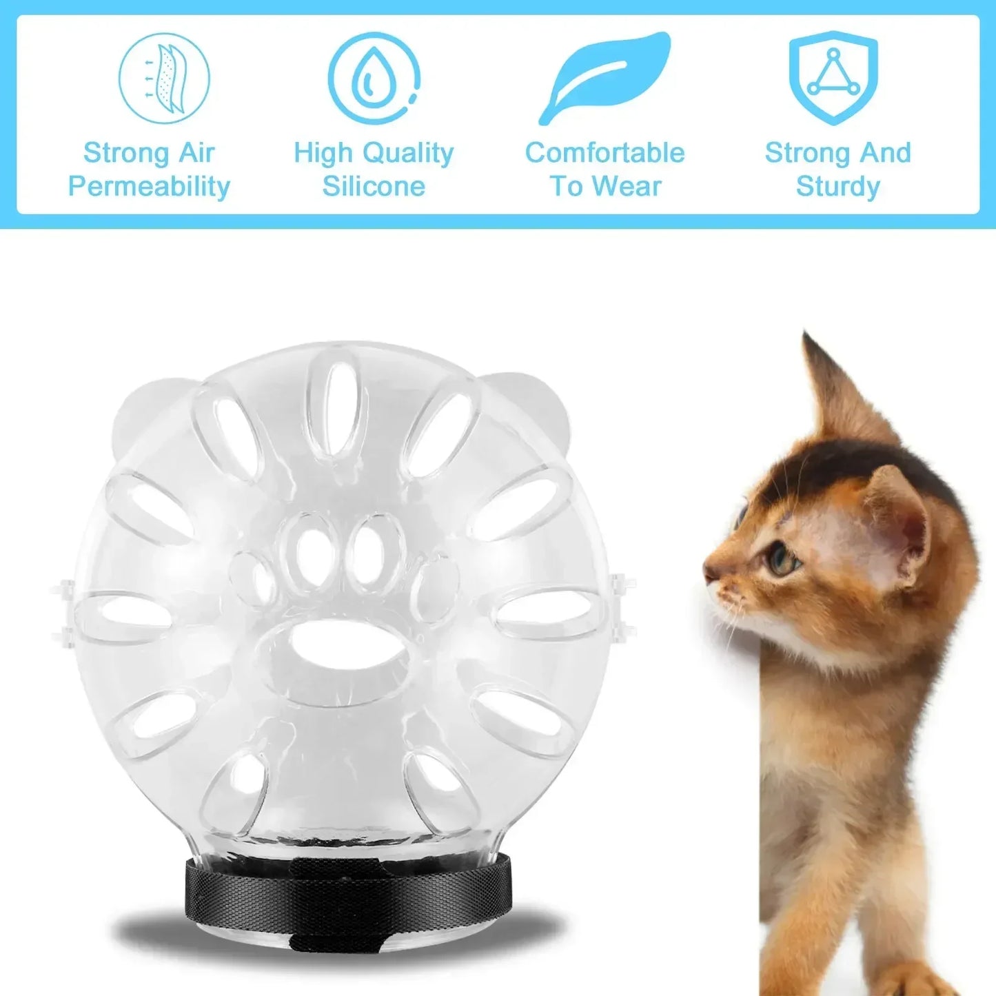 Cat Muzzle with 4Pcs Paw Cover Anti Bite Breathable Space Hood