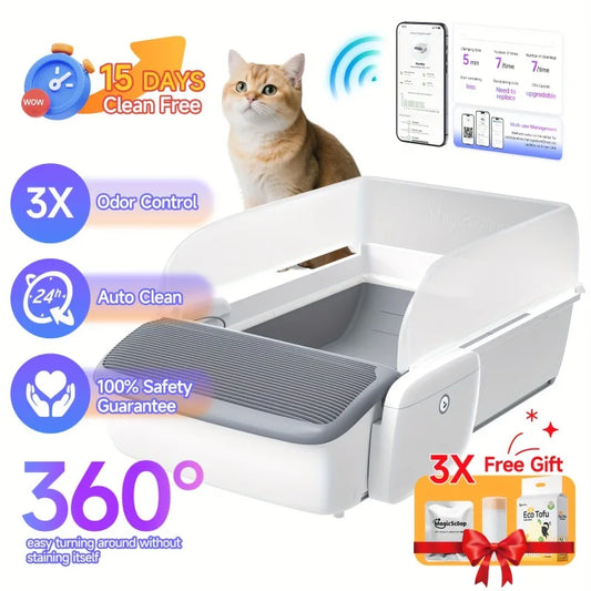 Self Cleaning Automatic Cat Litter Box Robot Open Top Large Capacity