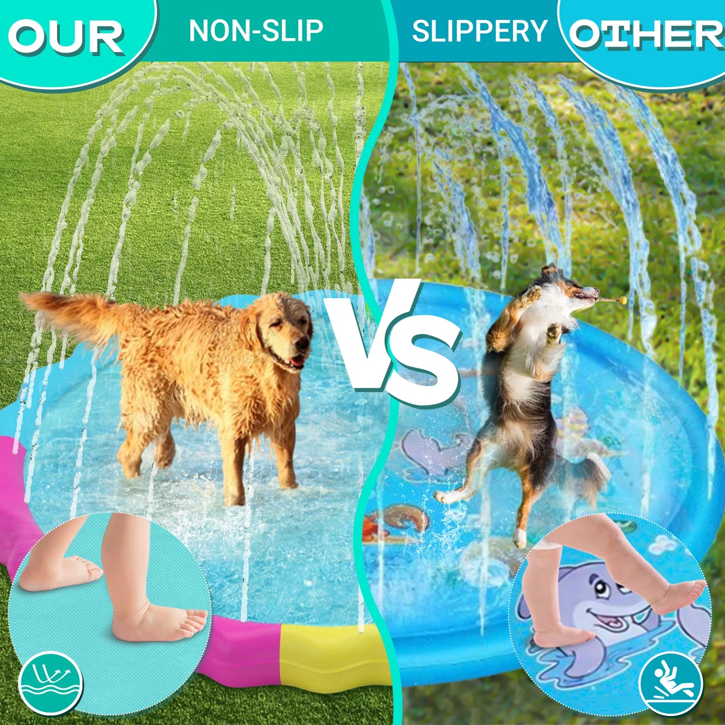 Non-Slip Splash Pad for Pets Summer Outdoor Water Toys, Sprinkler Pool for Dogs Outdoor Play