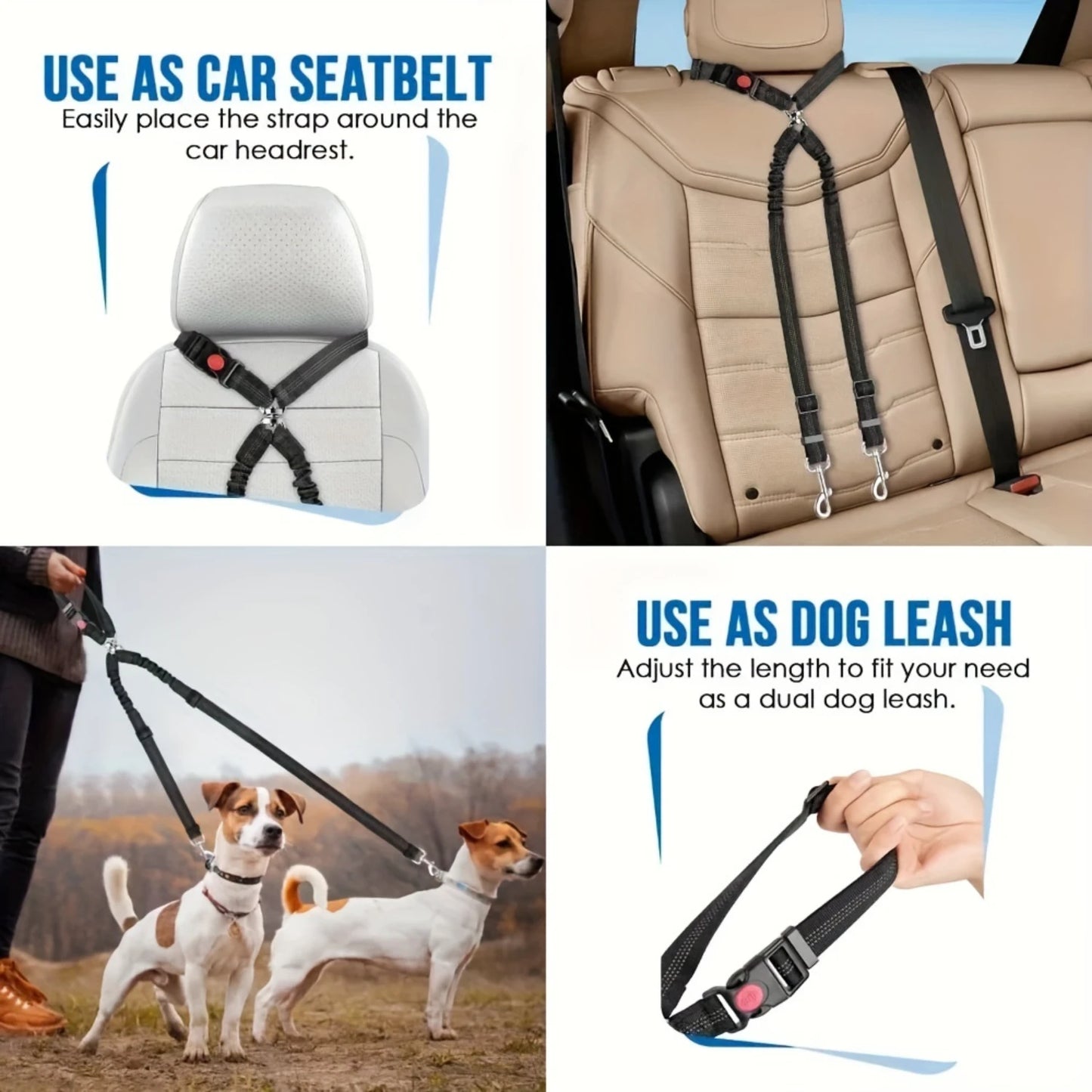 Car Seatbelt - Nylon Safety Harness For 2 Pets