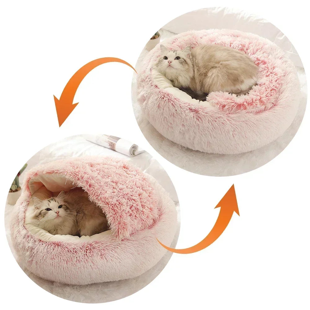 Round Bed Pet Mattress Warm Comfortable Basket Cat Dog 2 In 1