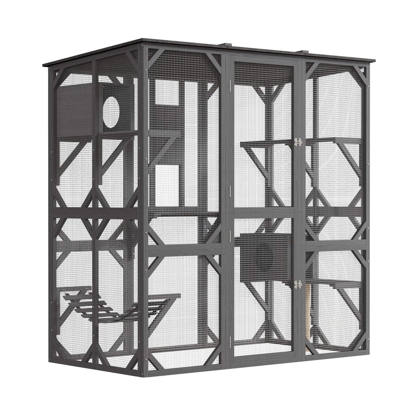 Extra Large Outdoor Wooden Catio, Walk-in Multi-Level Cat Enclosure with Waterproof Roof for Patio & Backyard