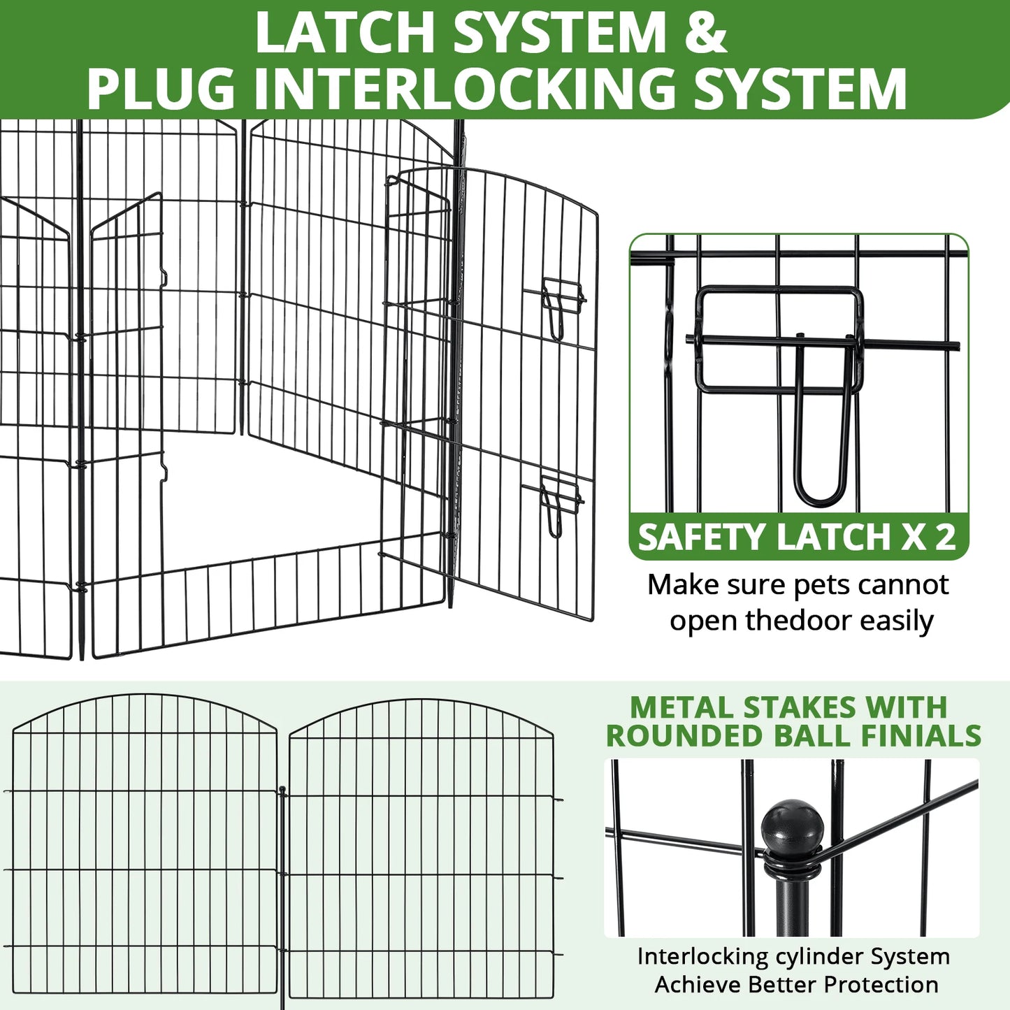 No Dig Decorative Garden Fence with Gate 32in (H) x 24ft (L), 9 Panels + 1 Gate +11 Stakes, Temporary Dog Fencing Outdoor