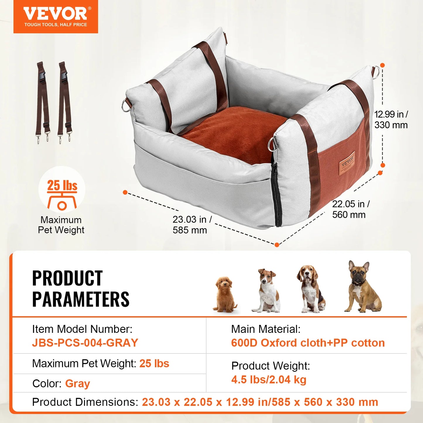Waterproof Dog Booster Seat Pet Car Seat with Clip-On Safety Leash