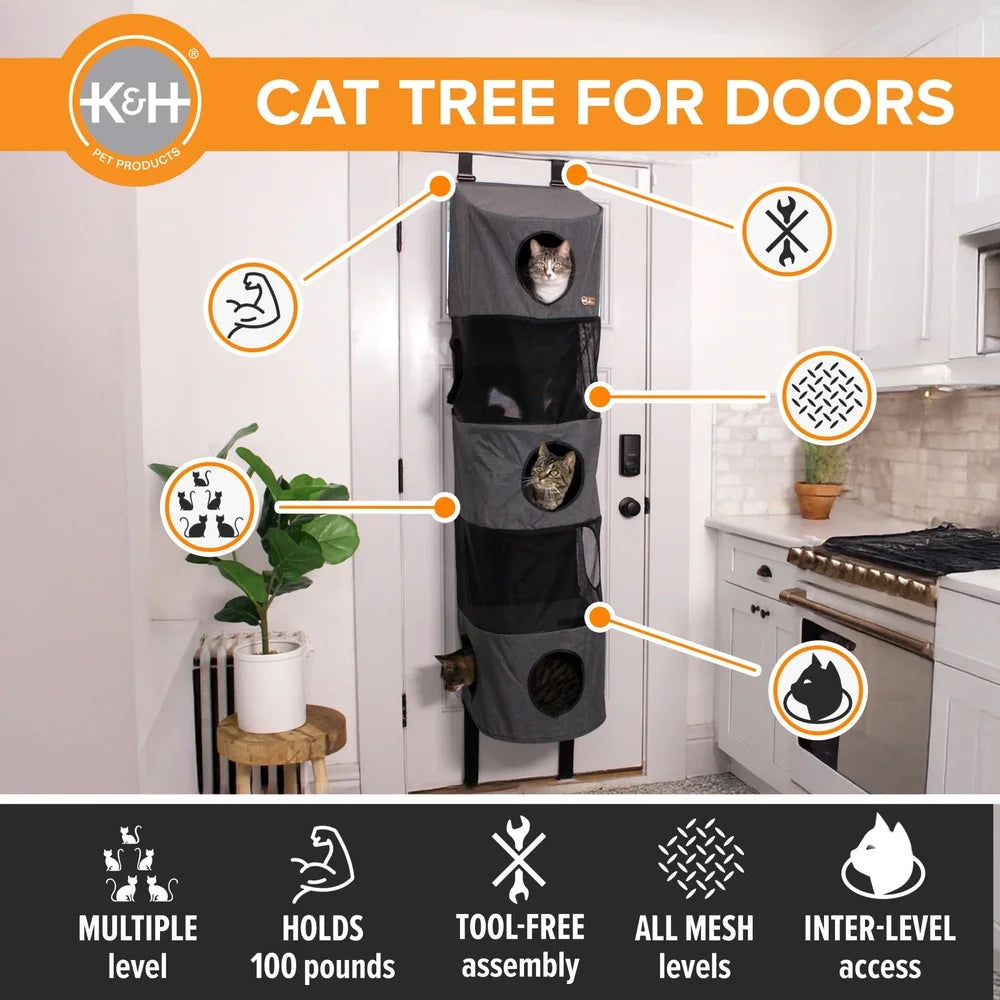 Space-Saving High Rise Cat Tree with Mesh Windows and Secure Straps Play and Relaxation