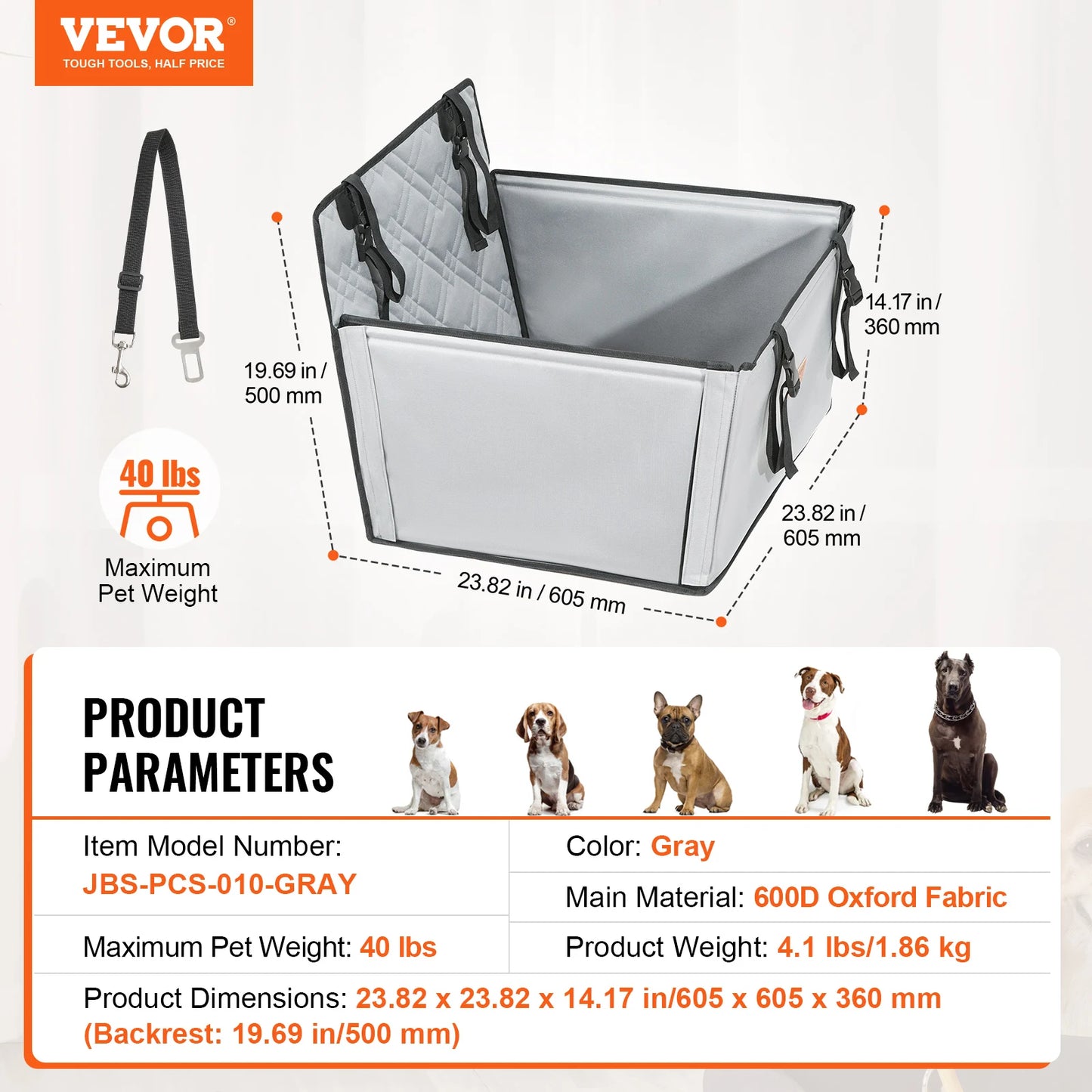 Waterproof Dog Booster Seat Pet Car Seat with Clip-On Safety Leash