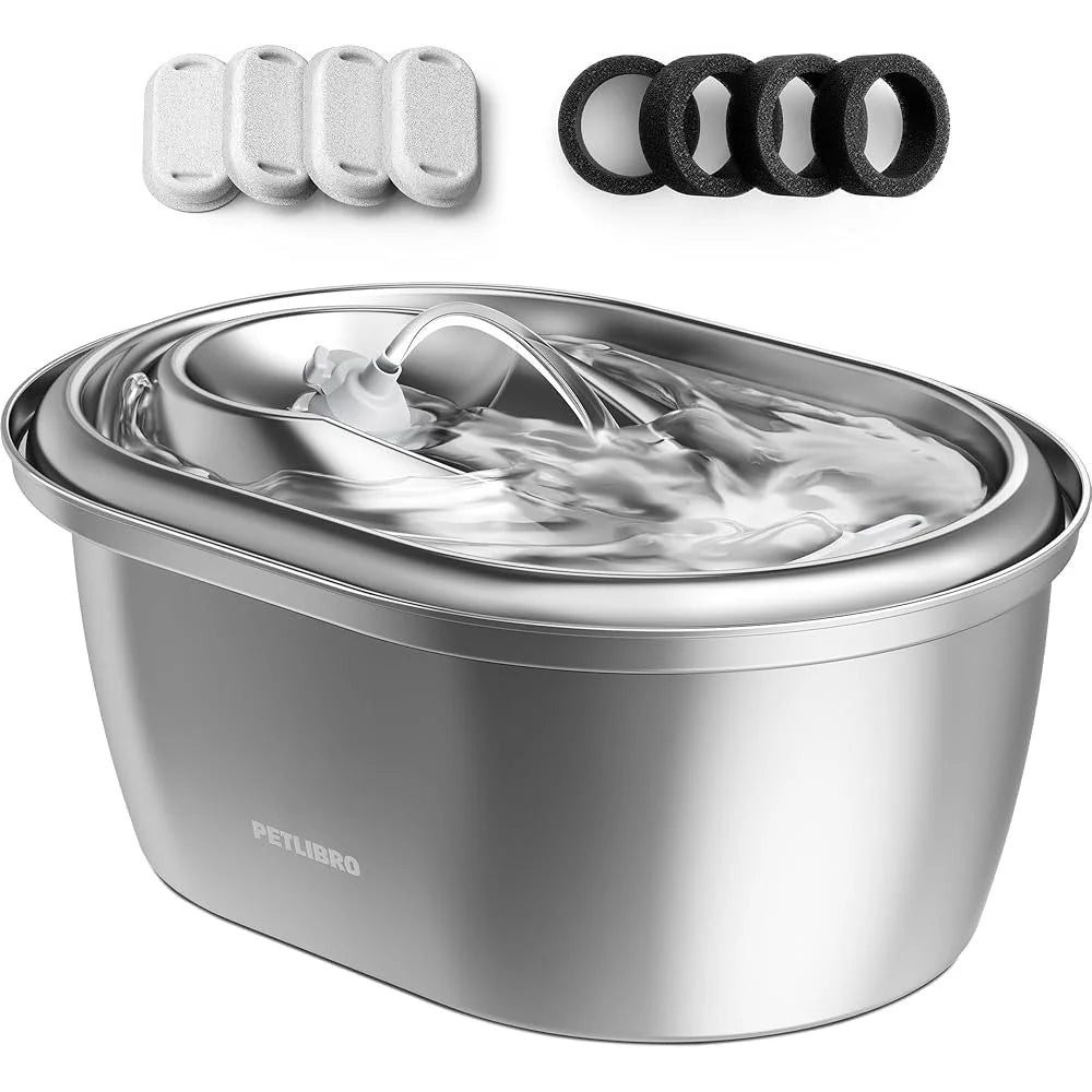 Stainless Steel Pet Water Fountain Automatic Cat Dog Drinking Bowl