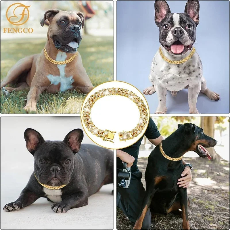 Luxury Gold Pet Metal Chain Collar For Small Medium Large Dogs Cats