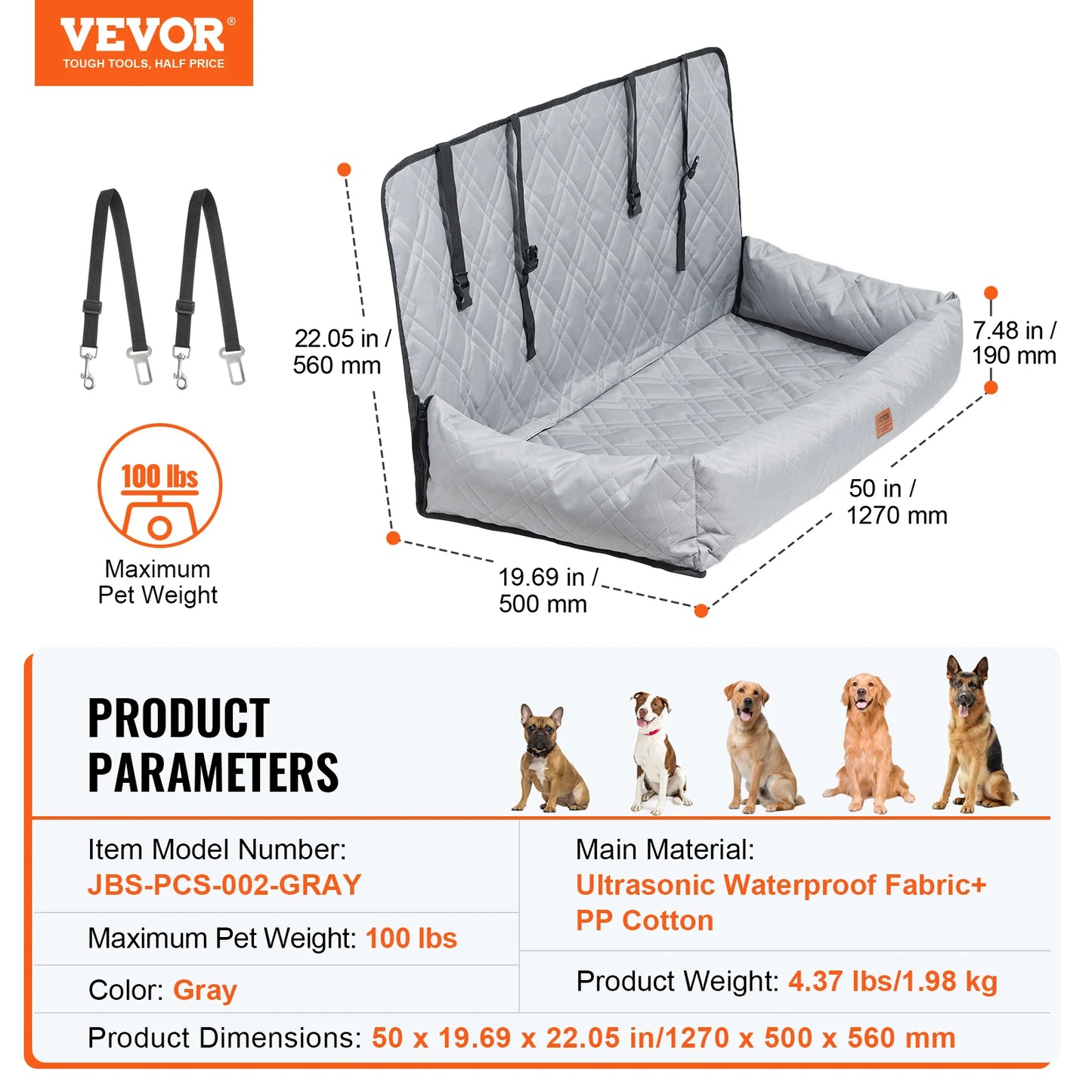 Dog Car Seat Waterproof Dog Booster Seat Pet Car Seat with Clip-On Safety Leash