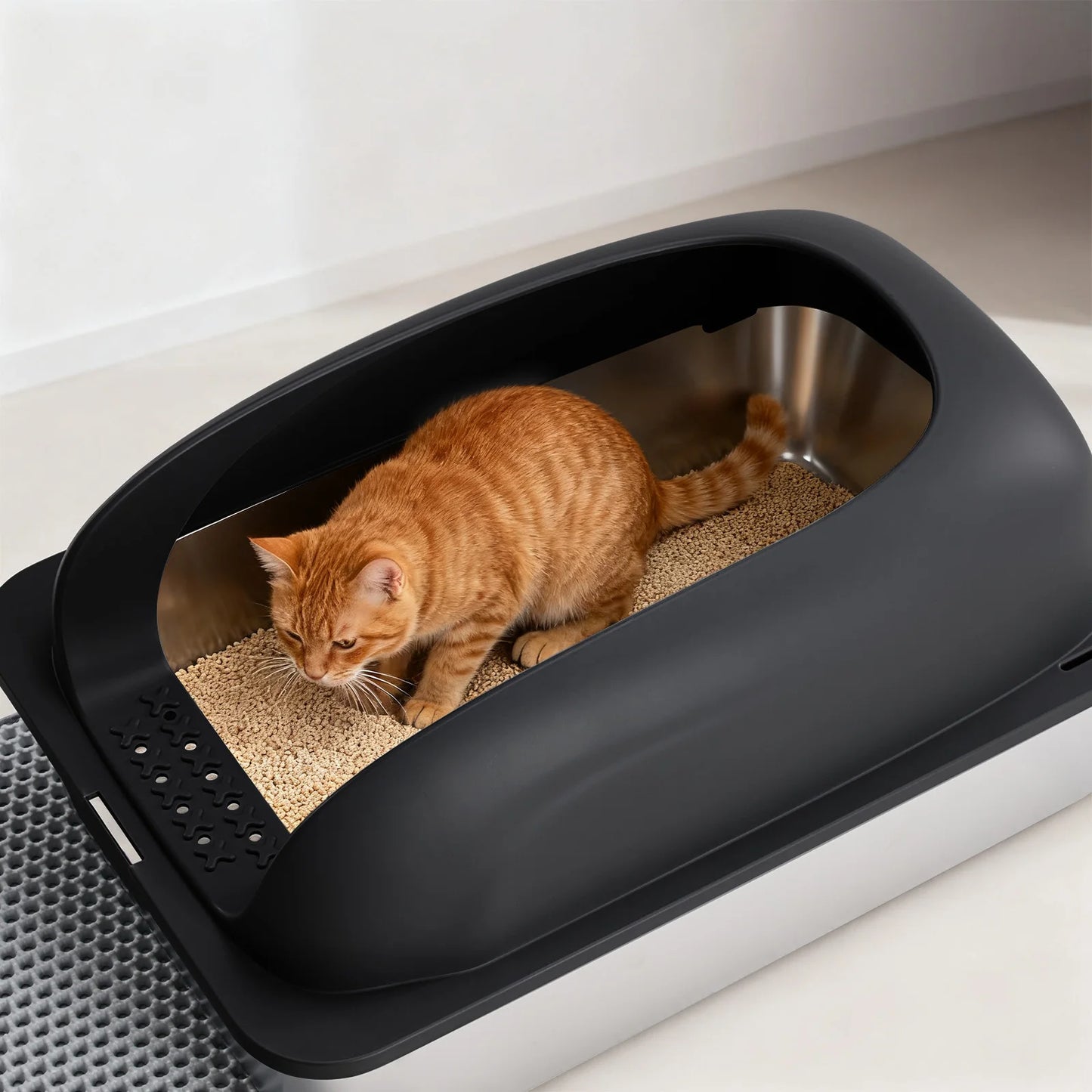 Stainless Steel Cat Litter Box with Lid Large Cat Litter Box for Big Cats Anti-Urine Leakage Scoop and Mat Included
