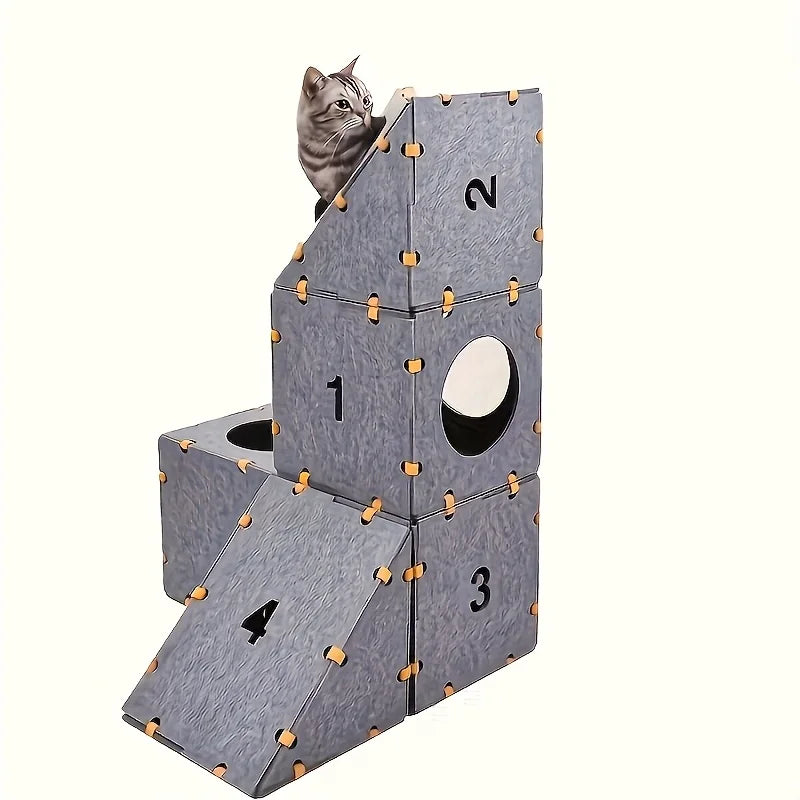 Indoor Cat House Cat Passage Detachable Cat Retreat with Cat Eyes, Used for Multi Cat Interaction Stackable Combination