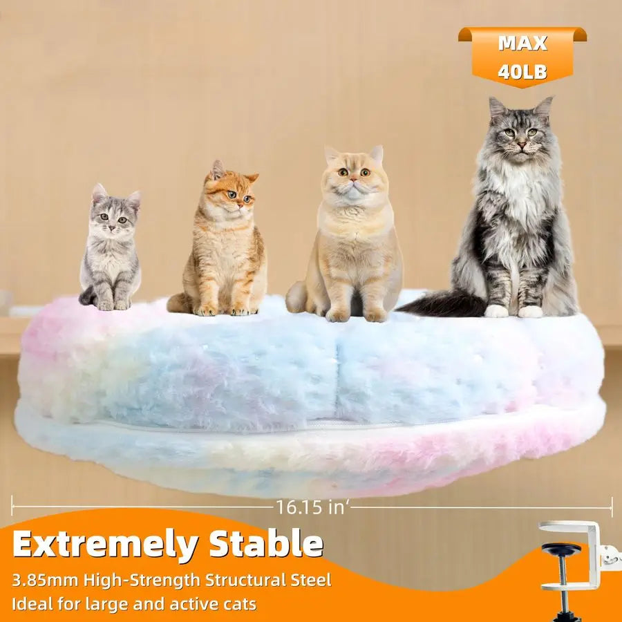 Desk Bed, Cat Perch for Home Office, 360Rotating amp Adjustable Shelf, Removable Comfortable Soft Pet Nest Bed,