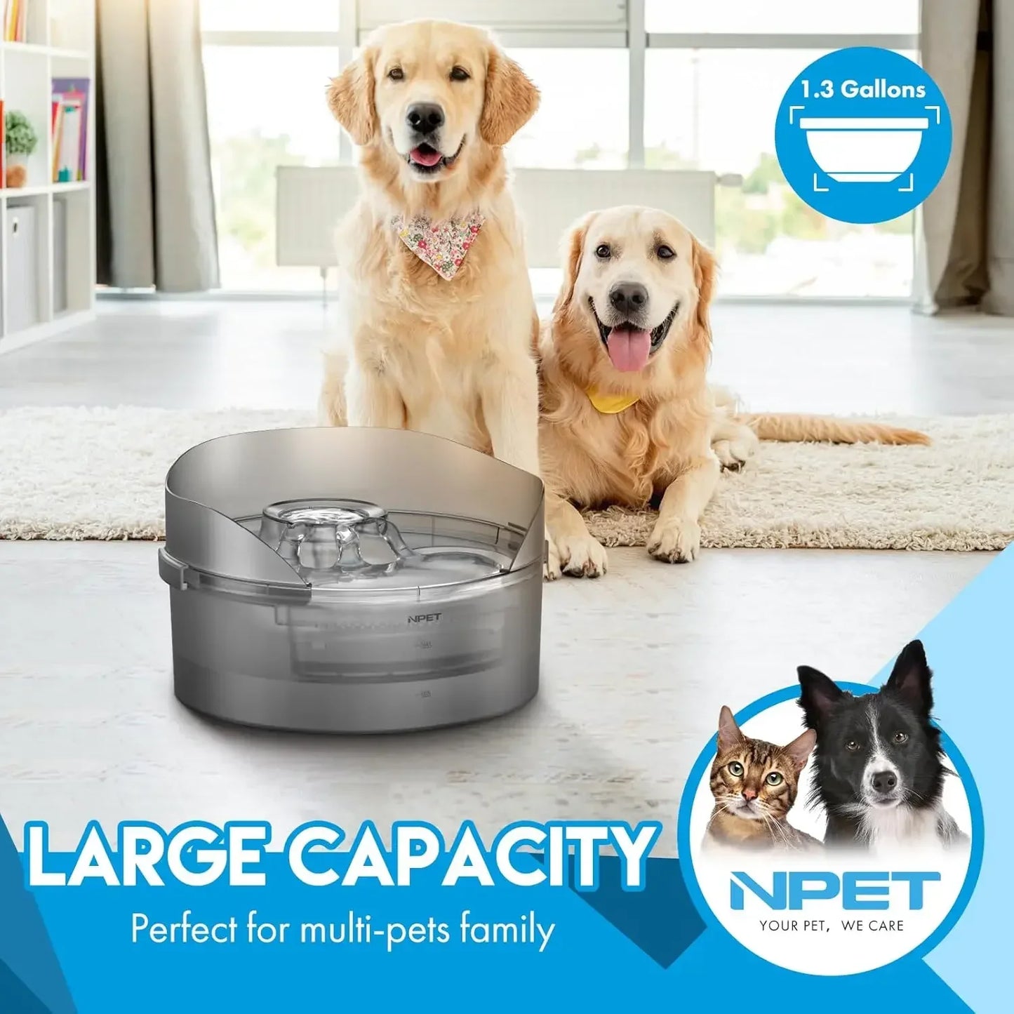 Large Automatic Dog Water Bowl with Splatter Guard