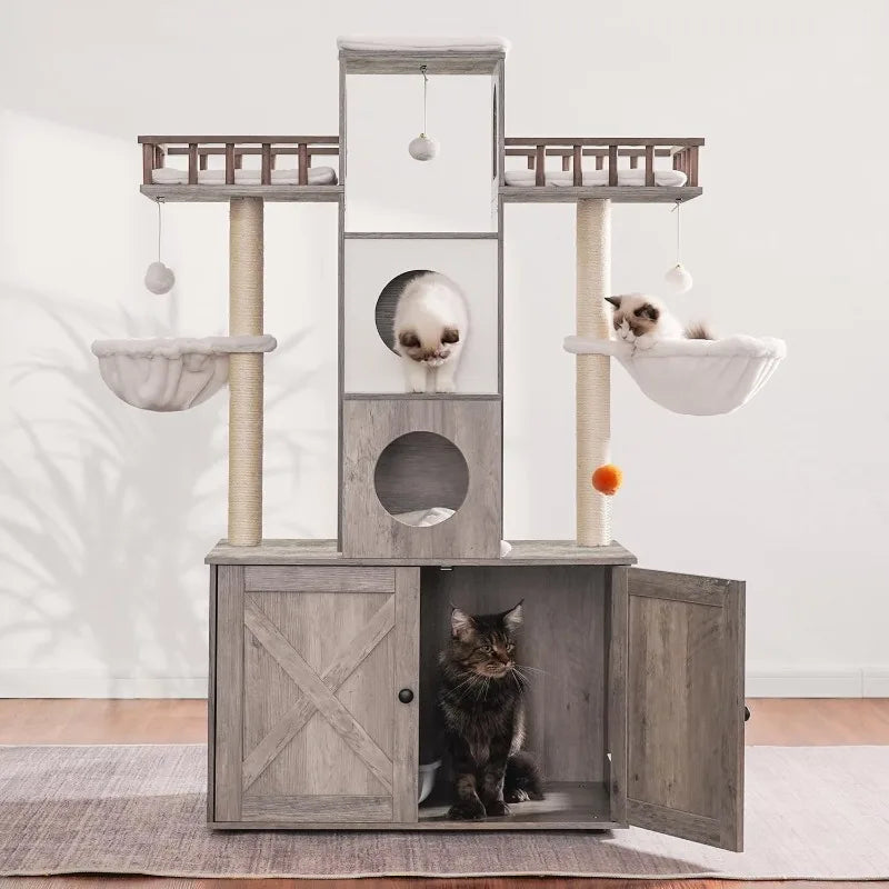 Modern Cat Tree Furniture with Hidden Litter Box for Big Cats