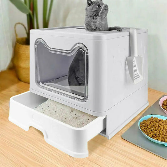 Front Entry Top Exit Cat Litter Box with Lid Foldable Large Kitty Litter Boxes