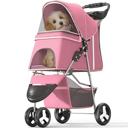 Pet Stroller for Small/Medium Pets, Portable Travel Foldable Carrier Jogger for Dog Cat Puppy Kitty,