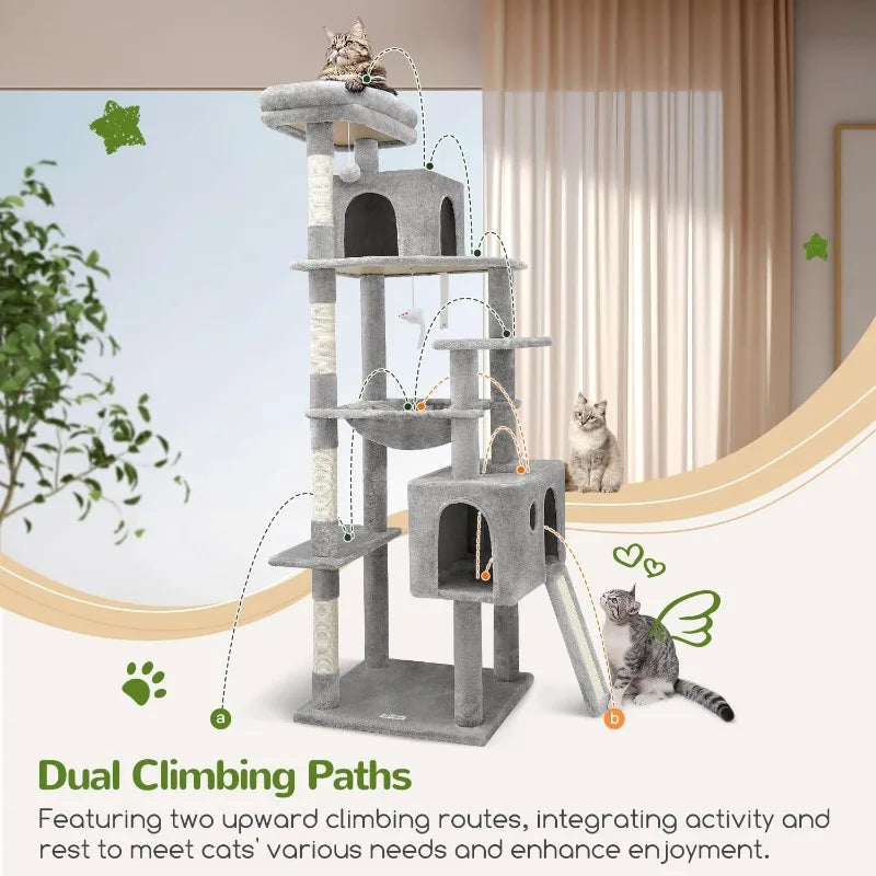 Sturdy Cat Furniture with Sisal Scratching Posts & Condo, for Big Adult Cats