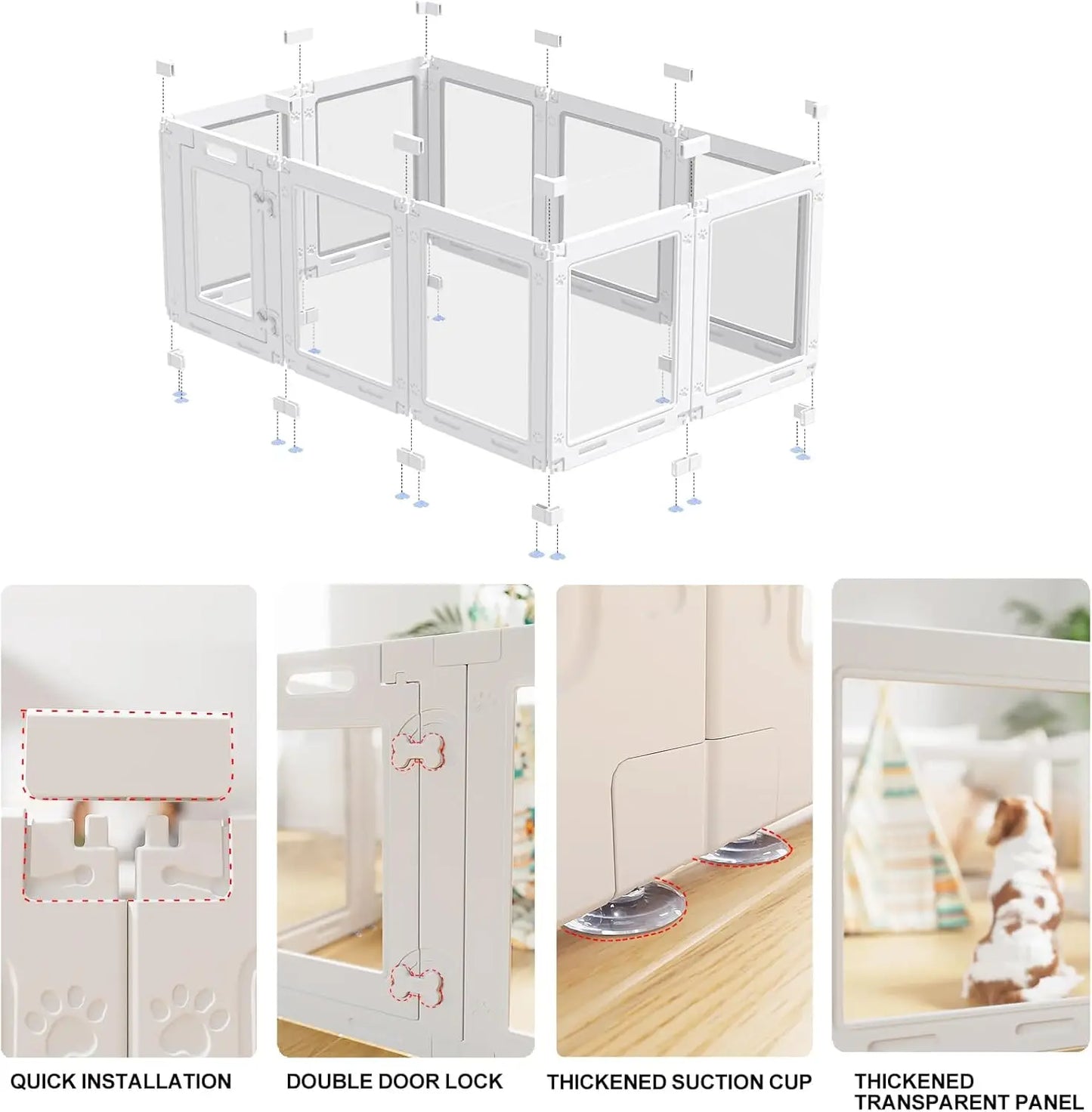 Clear Acrylic Pet Playpen with Door, Easy Assembly, 10-Panel Fence for Puppies and Small Dogs Indoor