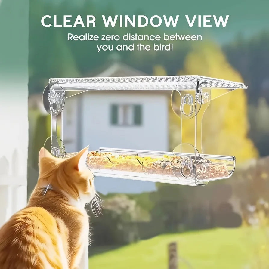 Large Window Bird Feeder with Removable Seed & Water Tray 4 Super Strong Adhesive Hooks