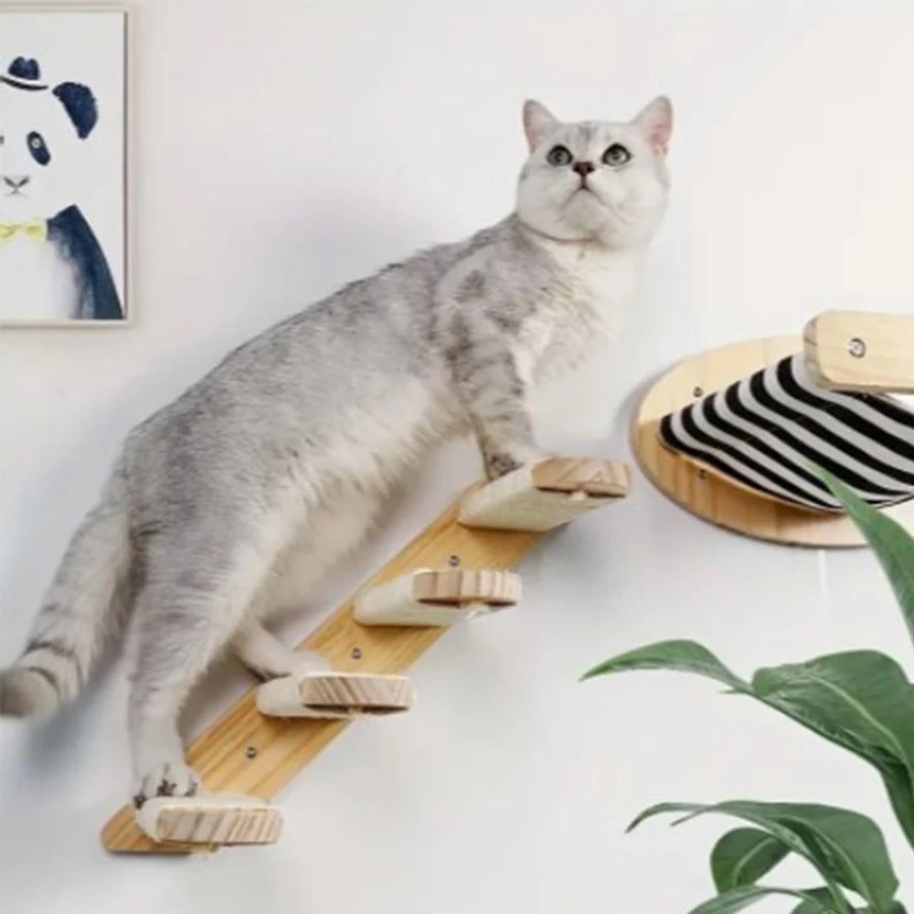 Wall-mounted Cat Climbing Frame 50cm Cat Climbing Ladder  Hammock  Activity Sisal Cat Grab Post