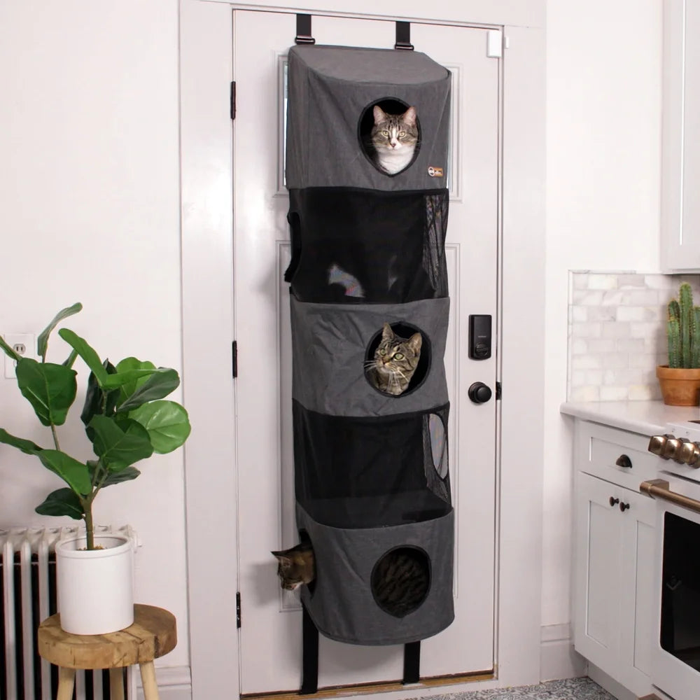 Space-Saving High Rise Cat Tree with Mesh Windows and Secure Straps Play and Relaxation