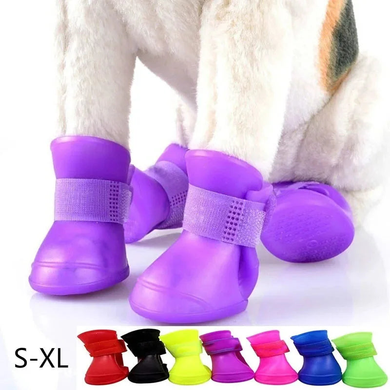 4Pcs Pet WaterProof Rainshoe Anti-slip Rubber Boot For Small Medium Large Dogs Cats Outdoor Shoe Dog