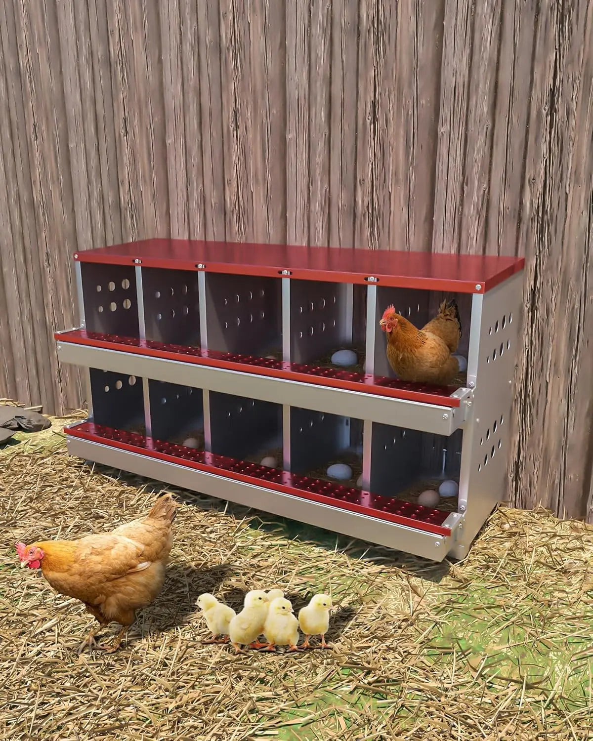 Metal Chicken Coop Nesting Box Multi-compartment Rustproof Ventilated Chicken Laying Boxes with Roll Out Egg Collection for Hens