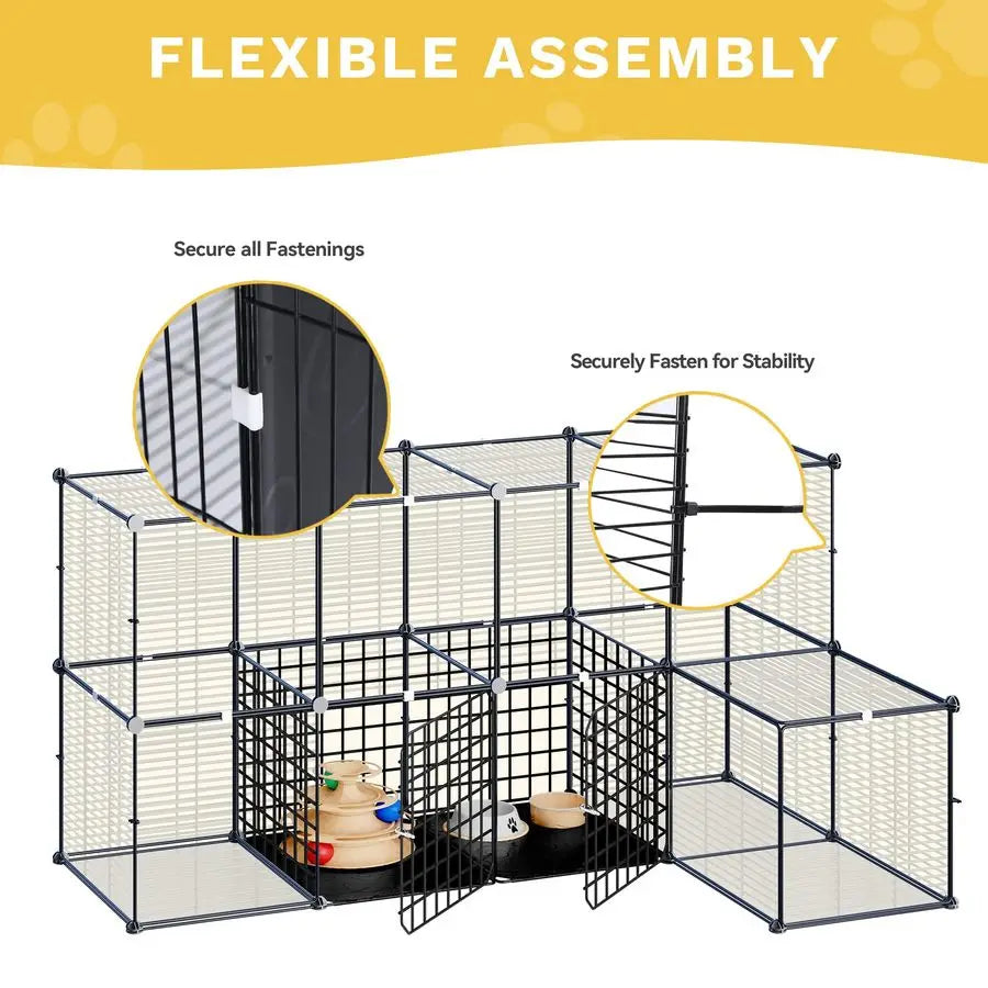 Cat Enclosure for Kittens, 2Tier Pet Cage for Small Animals, Kitty Playpen House for Indoor Outdoor Black