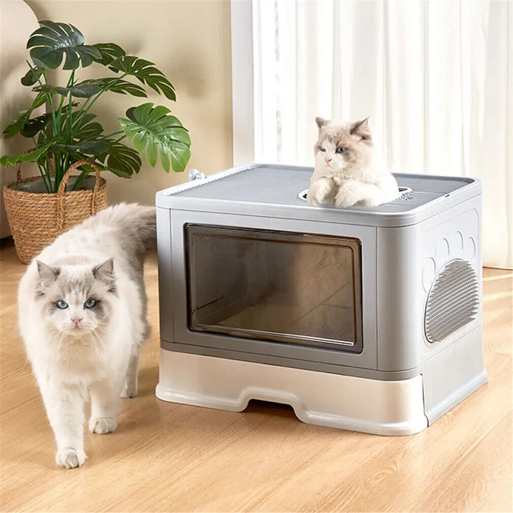 Foldable Cat Litter Box Front Entry & Top Exit Toilet Boxes