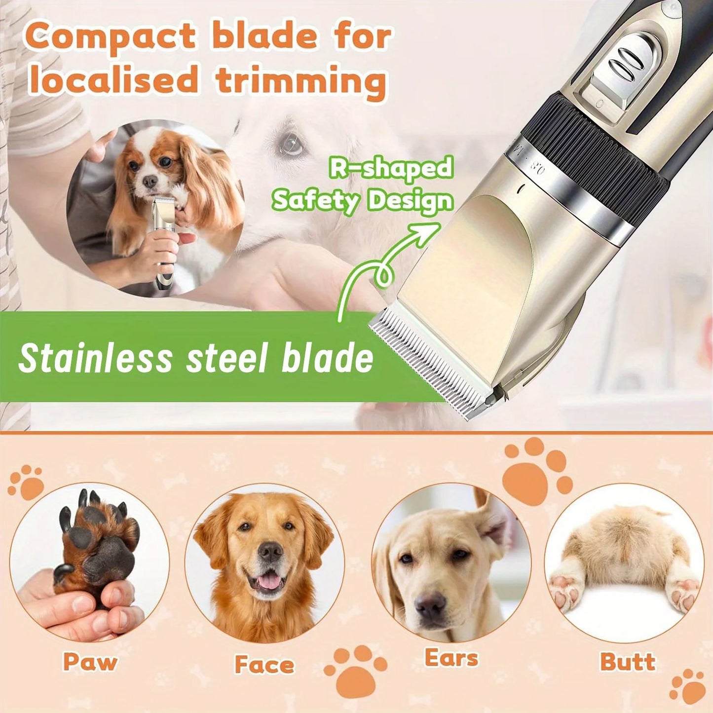 Professional Wireless Electric Pet Grooming Kit: Low-Noise Hair Trimmer
