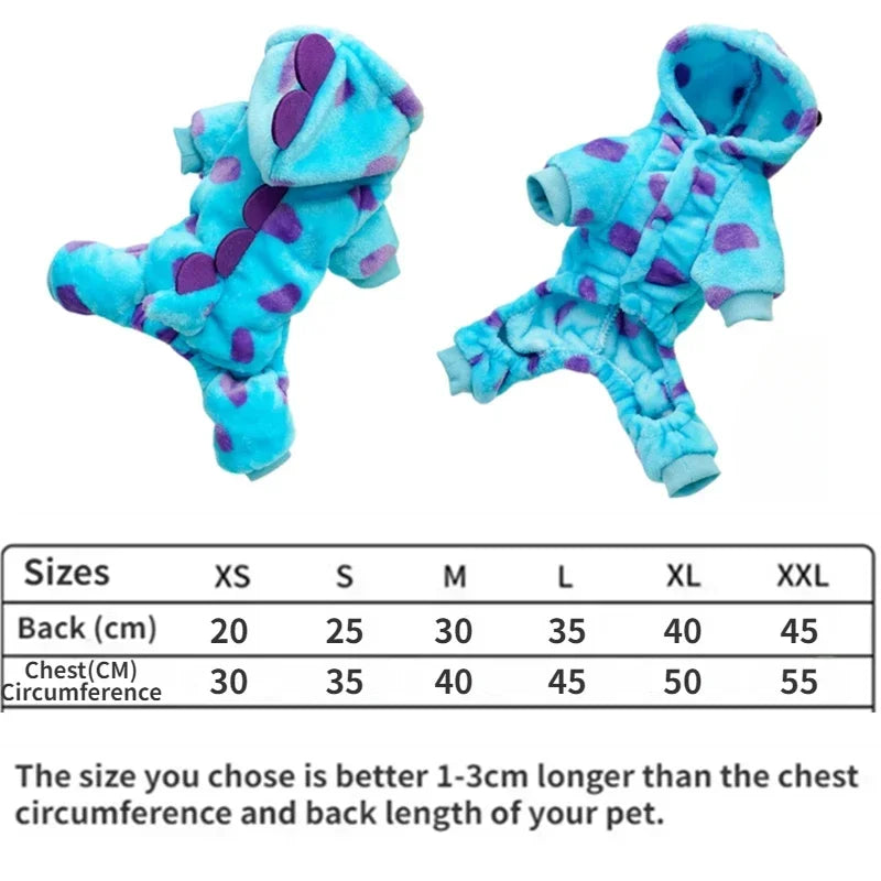 1PC Pet Clothing Dog Cat Autumn and Winter Thickened Warm Blue Dinosaur Hooded Coat